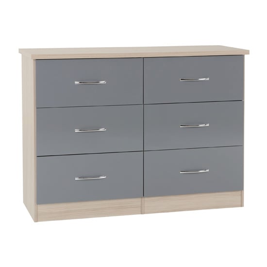 View Noir 6 drawers chest of drawers in grey gloss and light oak