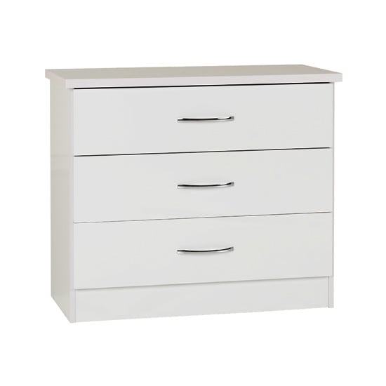 Product photograph of Noir Chest Of Drawers In White High Gloss With 3 Drawers from Furniture in Fashion