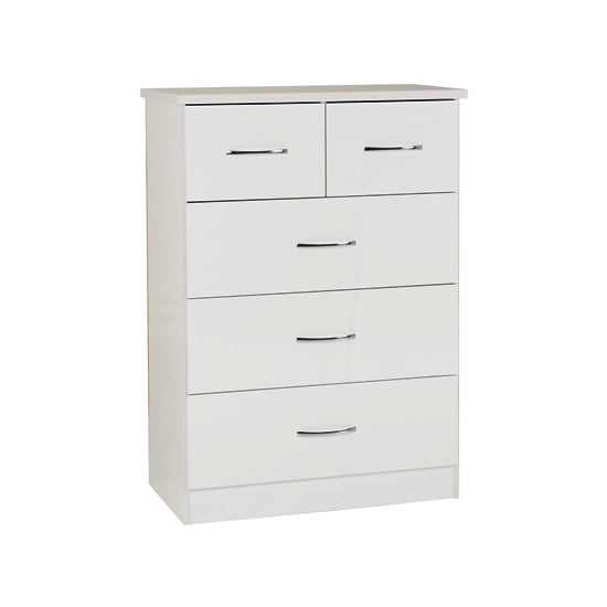 Photo of Noir chest of drawers in white high gloss with 5 drawers