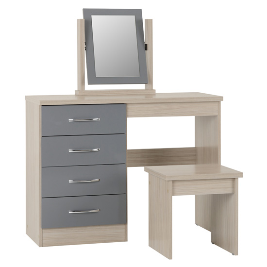 Read more about Noir 4 drawers dressing table set in grey gloss and light oak