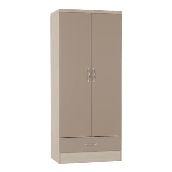 Read more about Noir 2 doors 1 drawers wardrobe in oyster gloss and light oak