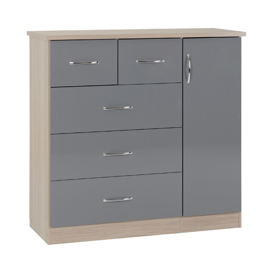 Read more about Noir 5 drawers sideboard in grey high gloss and light oak