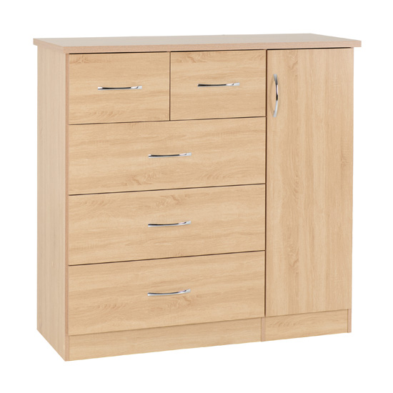 Product photograph of Noir Wooden Sideboard In Sonoma Oak With 5 Drawers from Furniture in Fashion