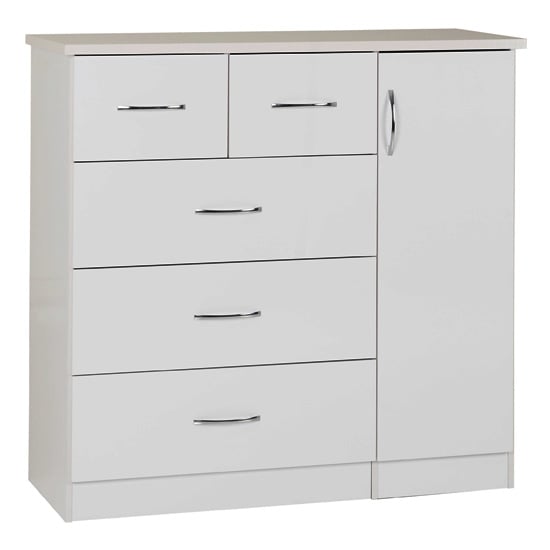 Read more about Noir wooden sideboard in white high gloss with 5 drawers