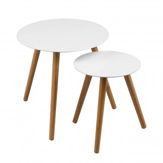 Product photograph of Nusakan Round High Gloss Nest Of 2 Tables In White from Furniture in Fashion