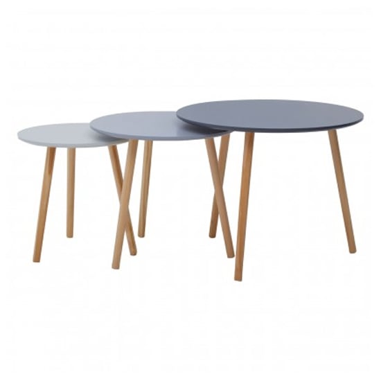 Product photograph of Nusakan Round High Gloss Nest Of 3 Tables In Grey from Furniture in Fashion