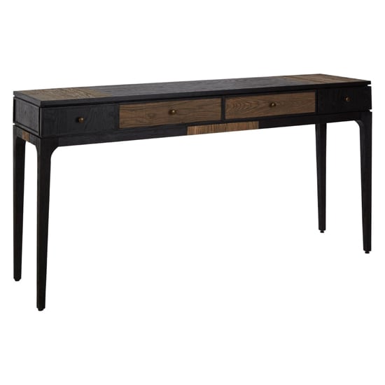 View Nushagak wooden console table with 4 drawers in brown and black