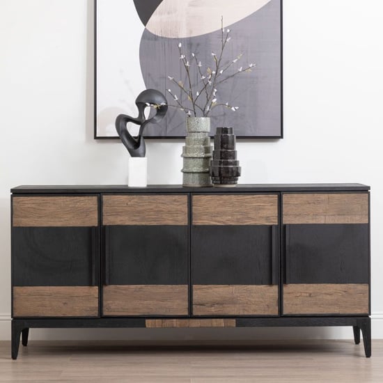 View Nushagak wooden sideboard with 4 doors in brown and black