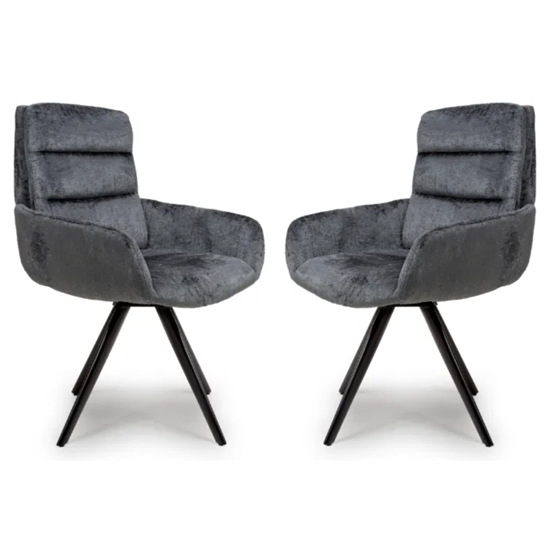 Photo of Oakley grey chenille fabric dining chairs swivel in pair