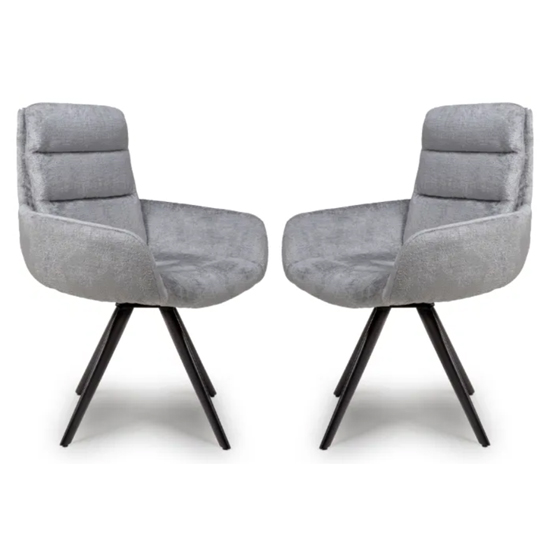Photo of Oakley silver chenille fabric dining chairs swivel in pair