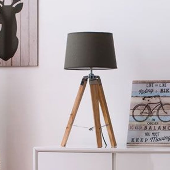 Read more about Obito grey fabric shade table lamp with natural tripod base