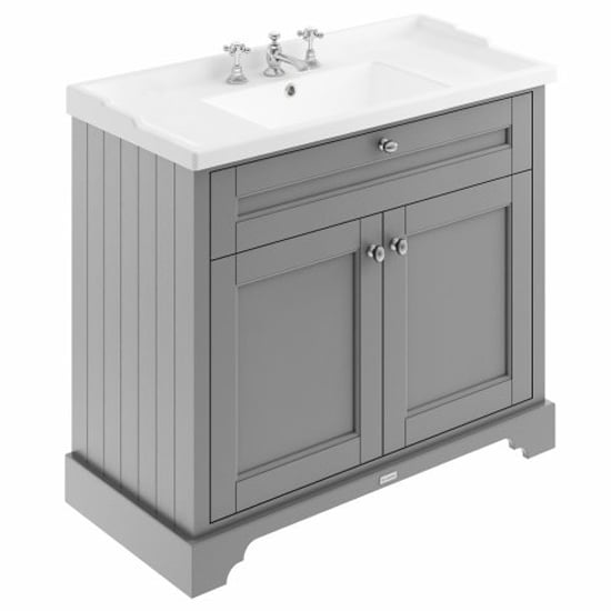 Read more about Ocala 102cm floor vanity unit with 3th basin in storm grey