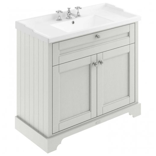 Product photograph of Ocala 102cm Floor Vanity Unit With 3th Basin In Timeless Sand from Furniture in Fashion