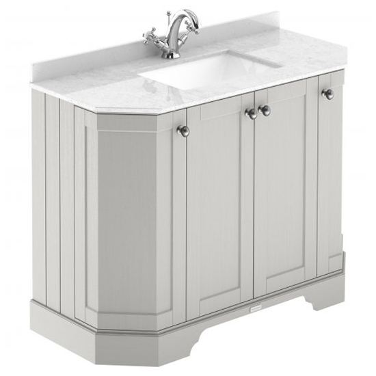 Read more about Ocala 102cm angled vanity with 1th white marble basin in sand
