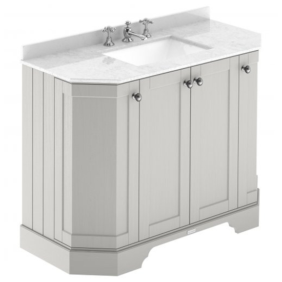 Read more about Ocala 102cm angled vanity with 3th white marble basin in sand