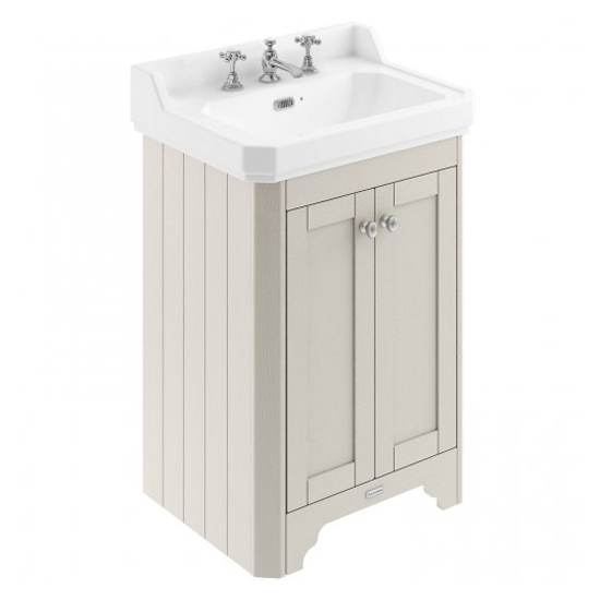 Product photograph of Ocala 59 5cm Floor Vanity Unit With 3th Basin In Timeless Sand from Furniture in Fashion