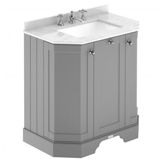 Read more about Ocala 77cm angled vanity with 3th white marble basin in grey