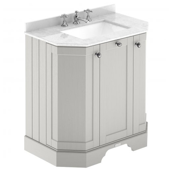 Product photograph of Ocala 77cm Angled Vanity With 3th White Marble Basin In Sand from Furniture in Fashion