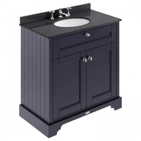 Read more about Ocala 82cm floor vanity with 3th black marble basin in blue