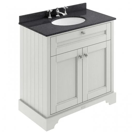Photo of Ocala 82cm floor vanity with 3th black marble basin in sand