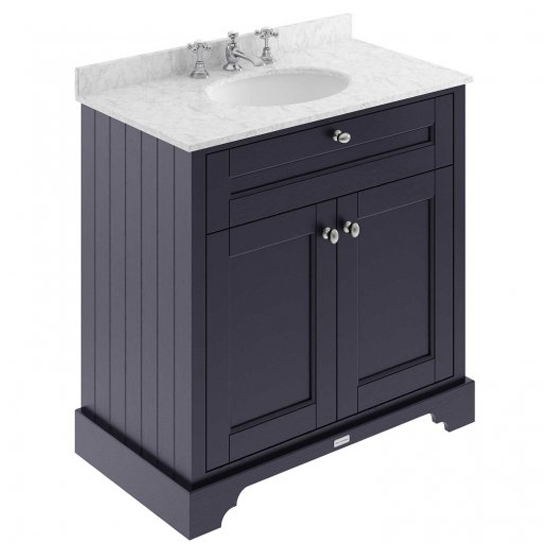 Product photograph of Ocala 82cm Floor Vanity With 3th Grey Marble Basin In Blue from Furniture in Fashion