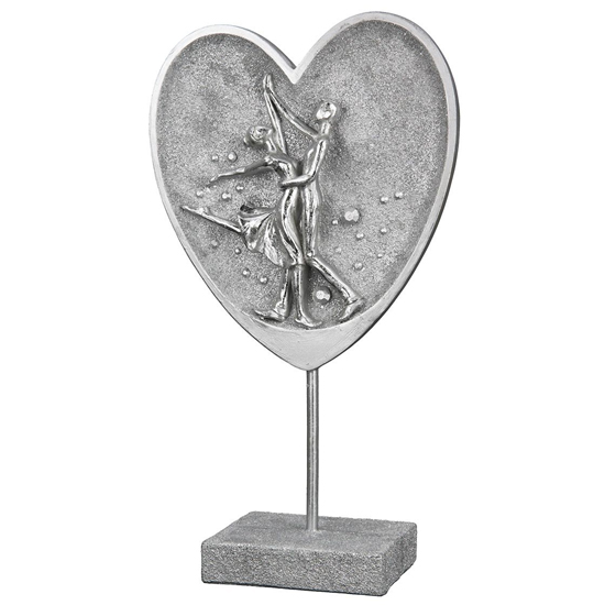 Product photograph of Ocala Polyresin Dancing Couple In Heart Sculpture In Silver from Furniture in Fashion