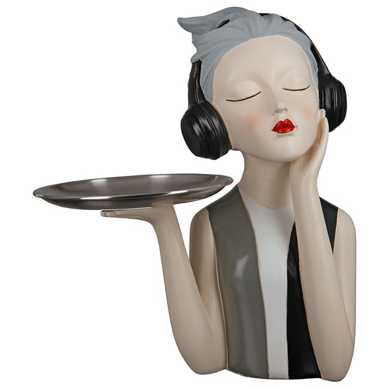 Ocala Polyresin Girl With Headphone Sculpture In Grey And Beige