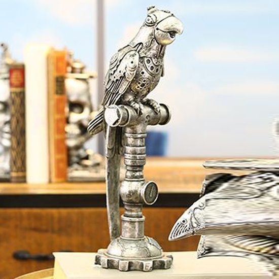 Ocala Polyresin Steampunk Parrot Sculpture In Silver
