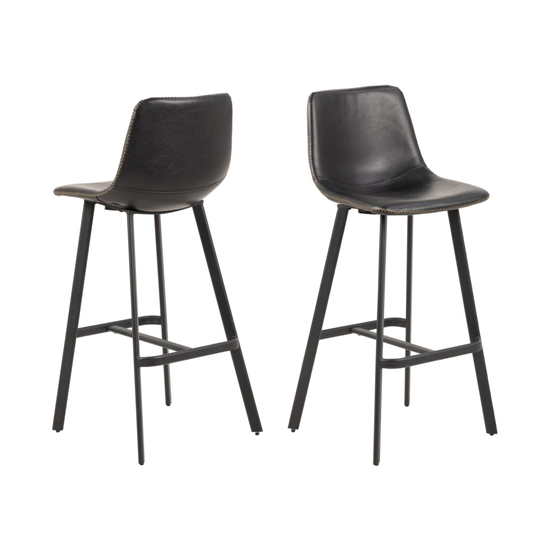 Product photograph of Ocala Vintage Black Faux Leather Bar Chairs In Pair from Furniture in Fashion