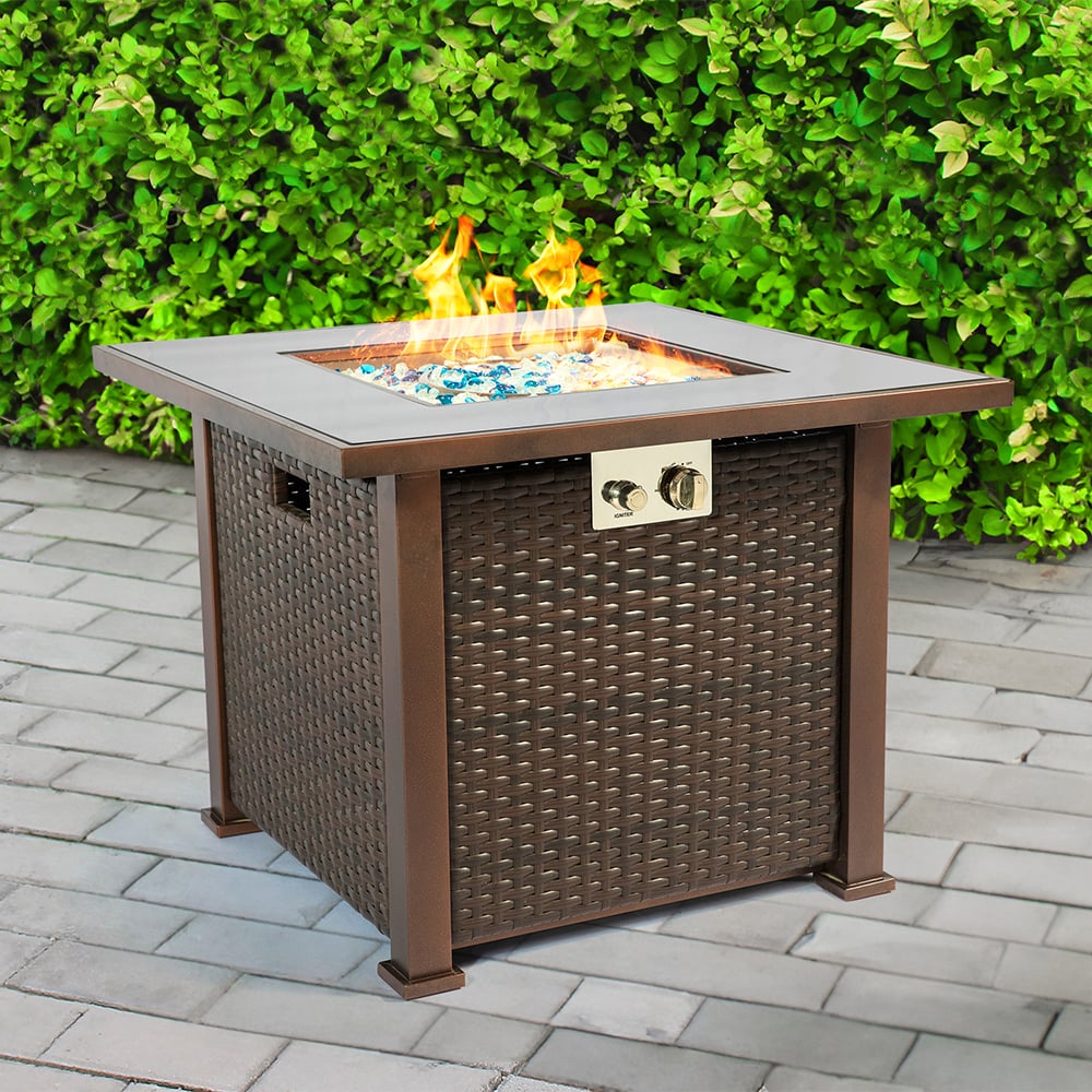 Product photograph of Odenton Glass Burning Fire Pit With Grilling In Brown Rattan from Furniture in Fashion