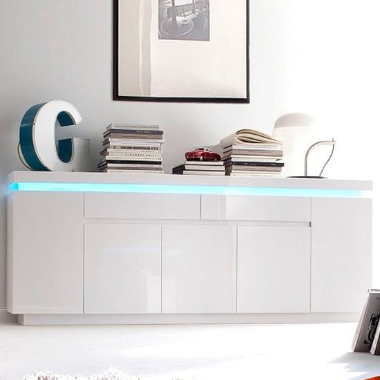 View Odessa white high gloss sideboard with 5 door 2 drawer and led