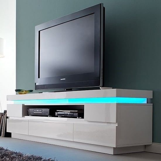Product photograph of Odessa White High Gloss Tv Stand With 5 Drawers And Led Lights from Furniture in Fashion