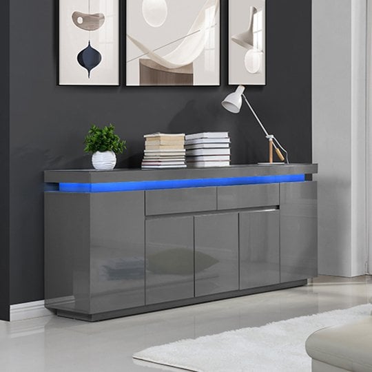 Read more about Odessa grey high gloss sideboard with 5 door 2 drawer and led