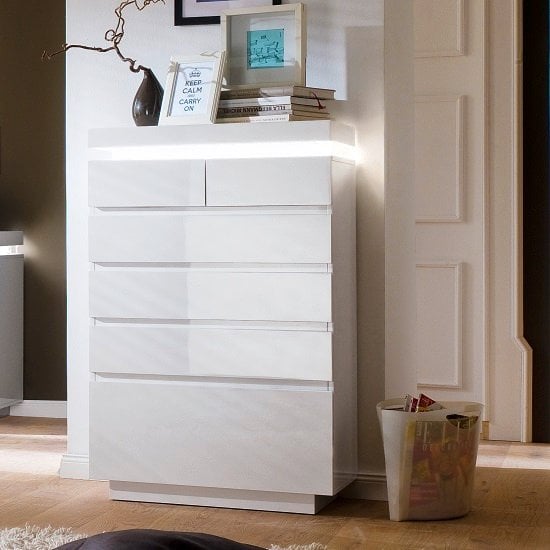 Read more about Odessa sideboard chest of drawers in high gloss white with led