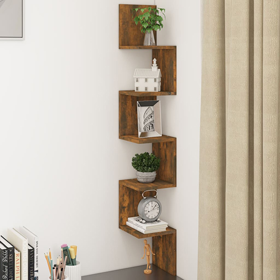 Odierne Corner Wooden Wall Shelf In Sonoma Oak | Furniture in Fashion