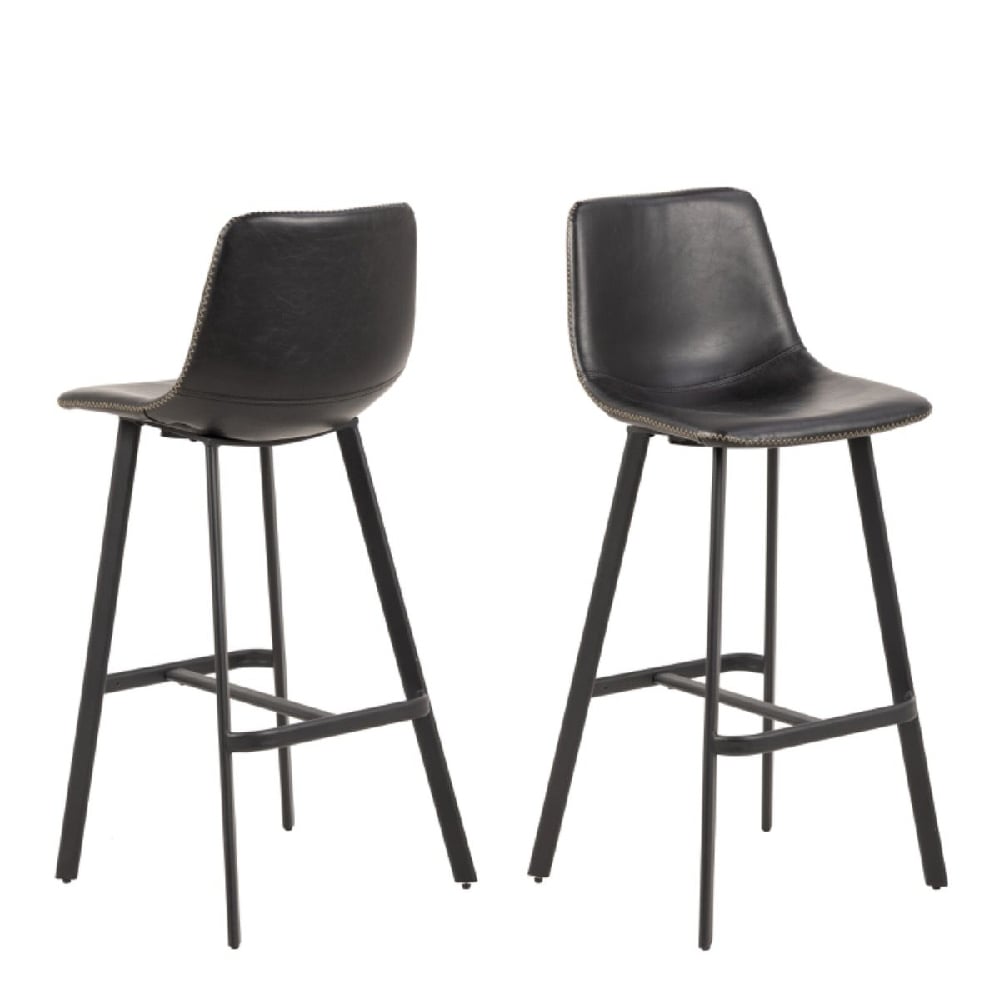 Product photograph of Ogden Matt Black Leather Bar Chairs In Pair from Furniture in Fashion