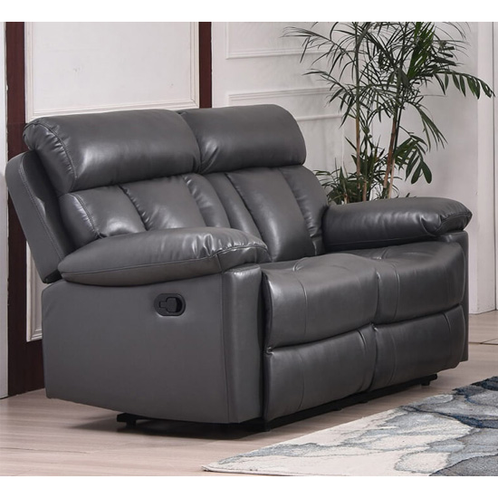 Ohio Recliner Bonded Faux Leather 2 Seater Sofa In Grey | FiF