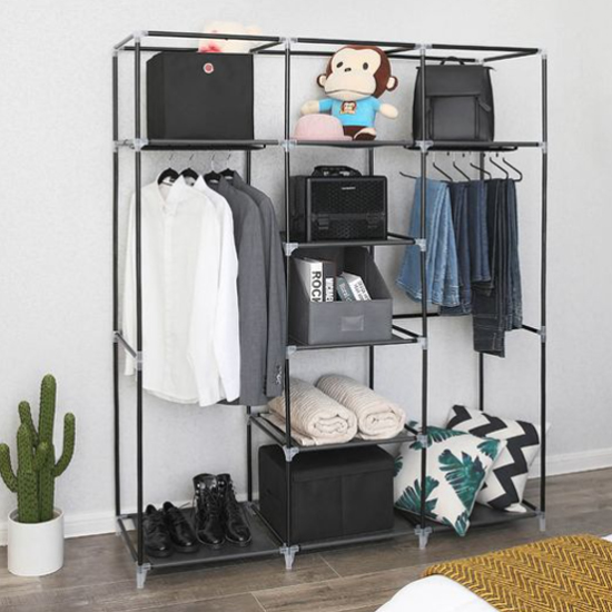 Ojai Canvas Clothes Wardrobe With Clothes Hanging Rail In Black | FiF