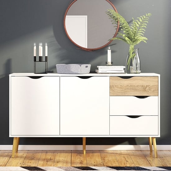 Read more about Oklo large 2 doors 3 drawers sideboard in white and oak