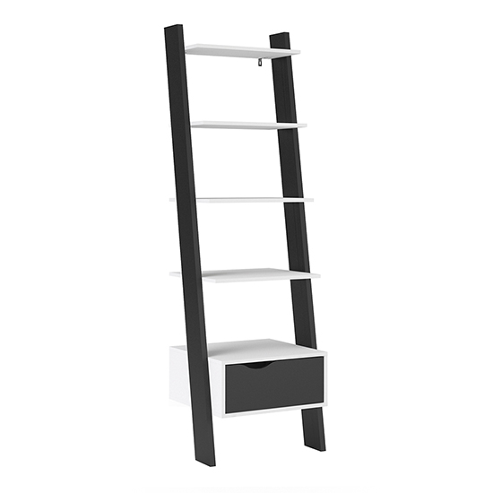 Photo of Oklo leaning 1 drawer bookcase in white and matt black