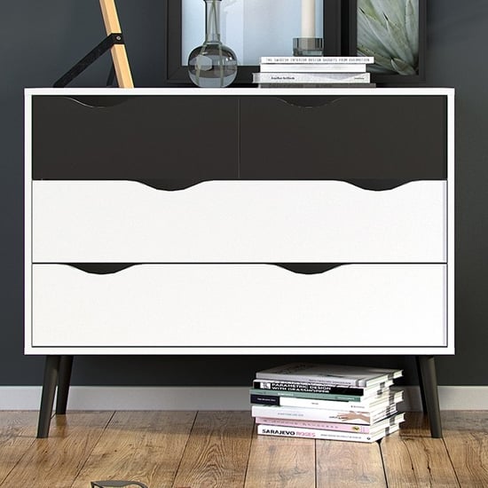 Photo of Oklo wooden chest of 4 drawers in white and matt black