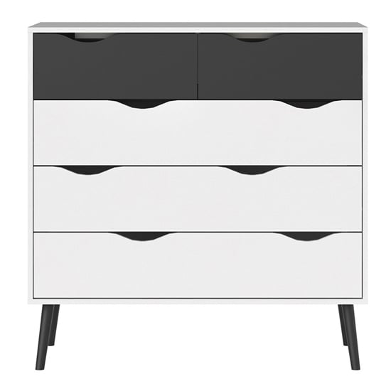 Photo of Oklo wooden chest of 5 drawers in white and matt black