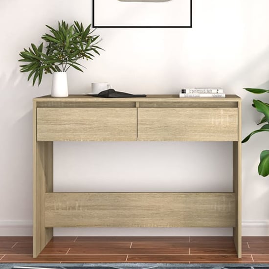 Product photograph of Olenna Wooden Console Table With 2 Drawers In Sonoma Oak from Furniture in Fashion
