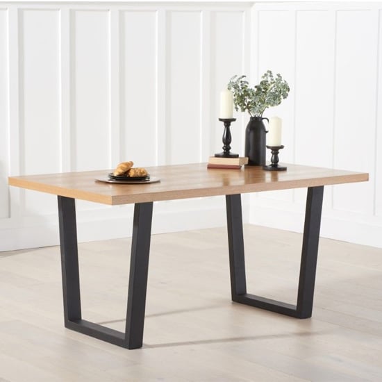 Olinom Wooden Dining Table In Oak With Black Metal Legs | FiF