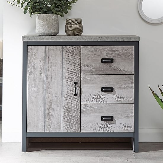 Read more about Balcombe wooden sideboard in grey with 1 door and 3 drawers