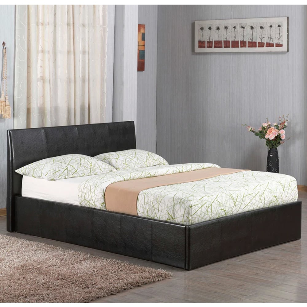 oliver faux leather ottoman storage double bed in black