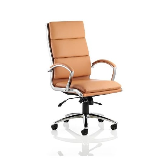 Product photograph of Olney Bonded Leather Office Chair In Tan With Arms High Back from Furniture in Fashion