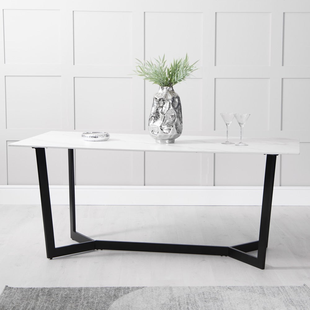 Product photograph of Olney Sintered Stone Dining Table Rectangular In White from Furniture in Fashion