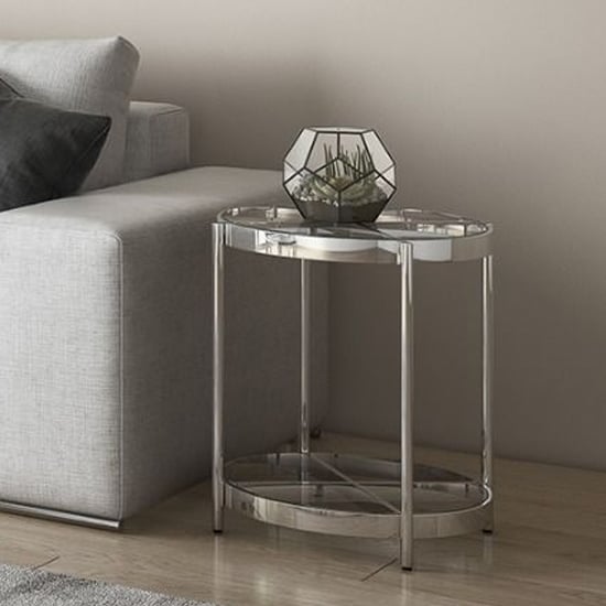 Product photograph of Ongar Glass Side Table With Stainless Steel Base from Furniture in Fashion