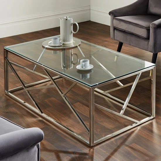 Product photograph of Ontario Clear Glass Top Coffee Table With Silver Frame from Furniture in Fashion